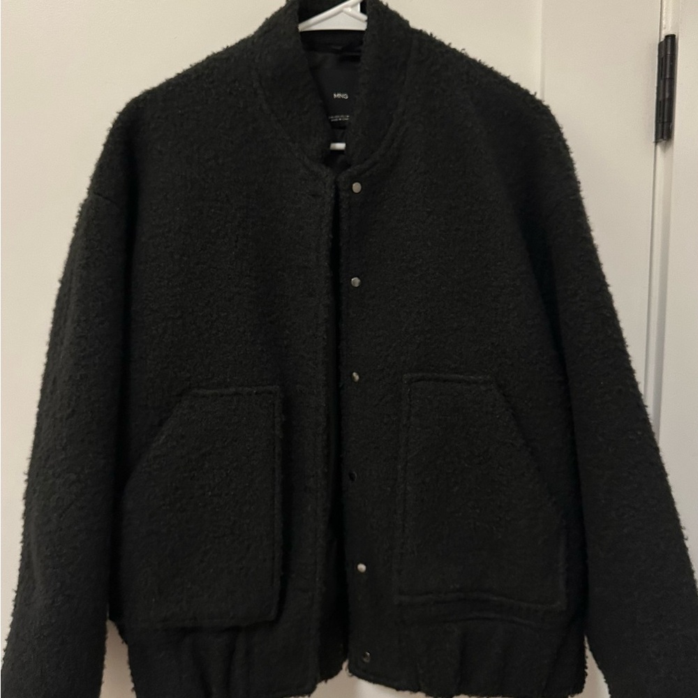 Mango Black Textured Bomber Jacket - Picture 2 of 5